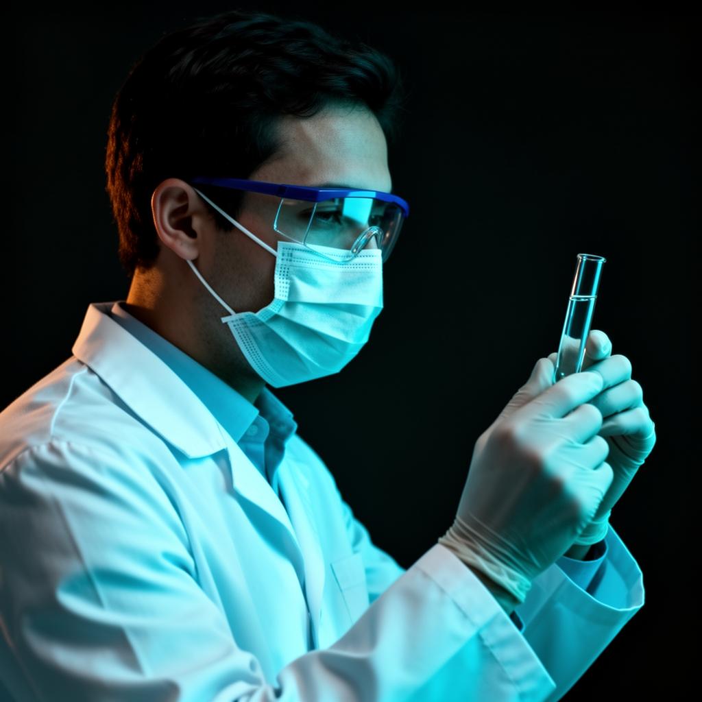 SK BIO scientist inspecting a research peptide vial